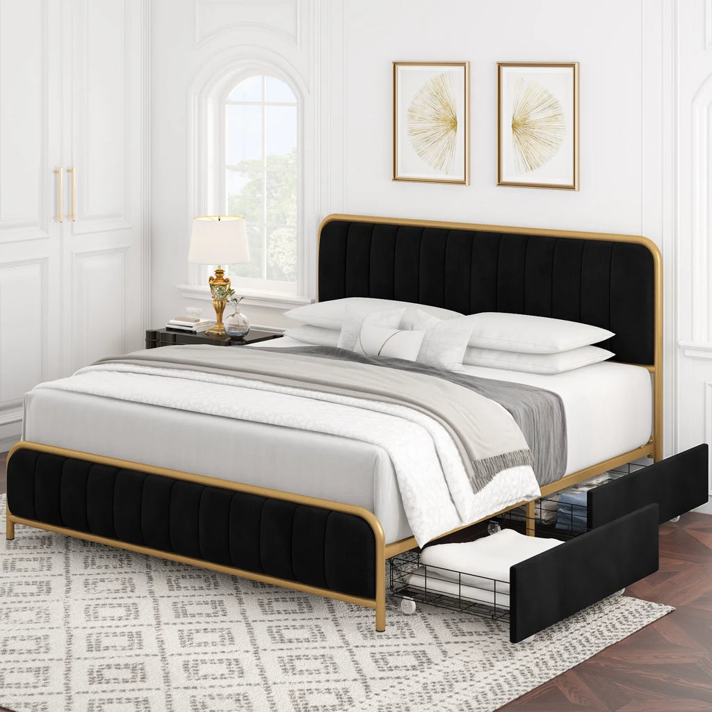 Queen Size 4 Drawer Upholstered Platform Bed C6905