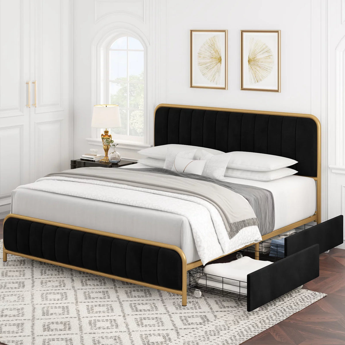 Queen Size 4 Drawer Upholstered Platform Bed C6905