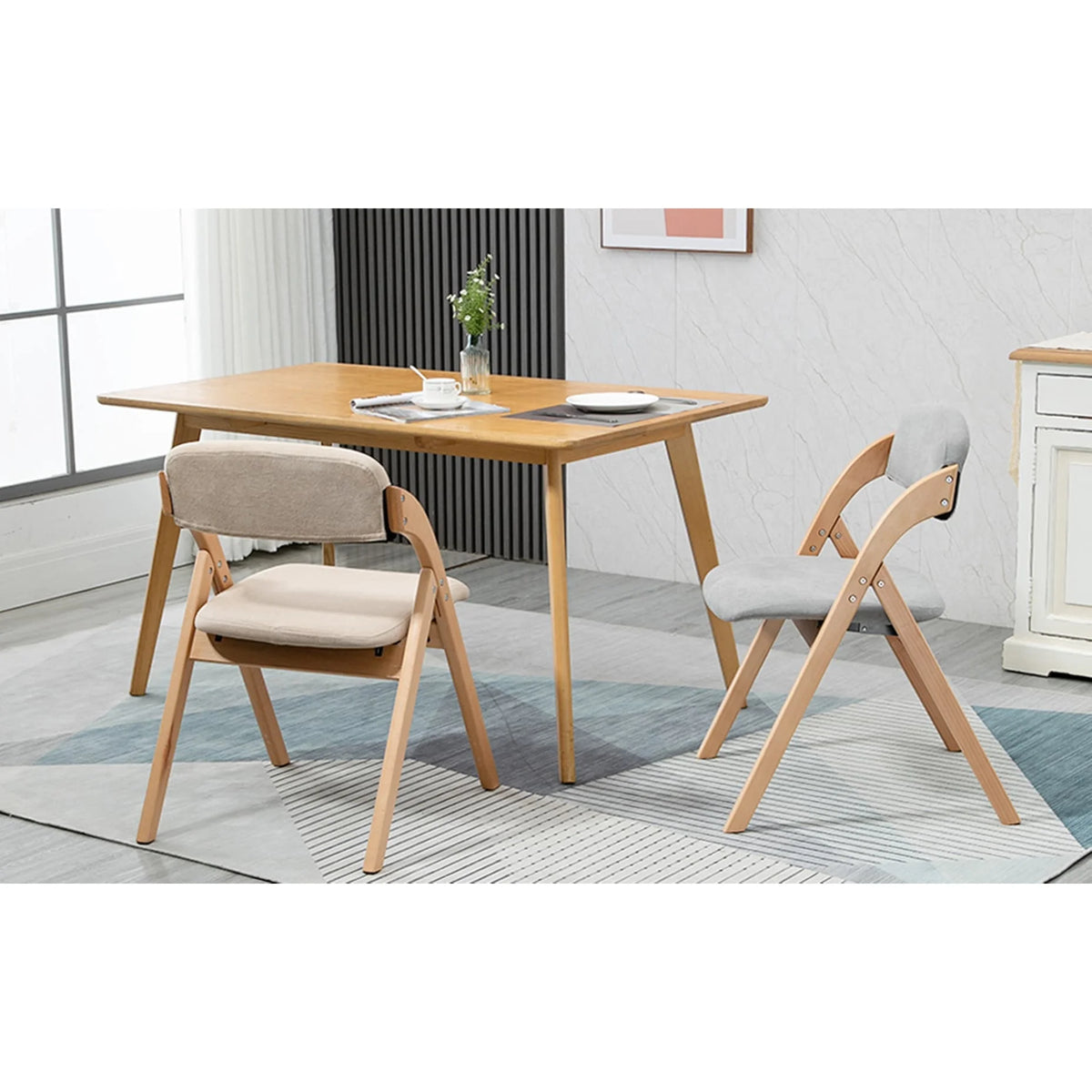 Beige Wooden Stackable Dining Folding Chairs Set of 2 T1025