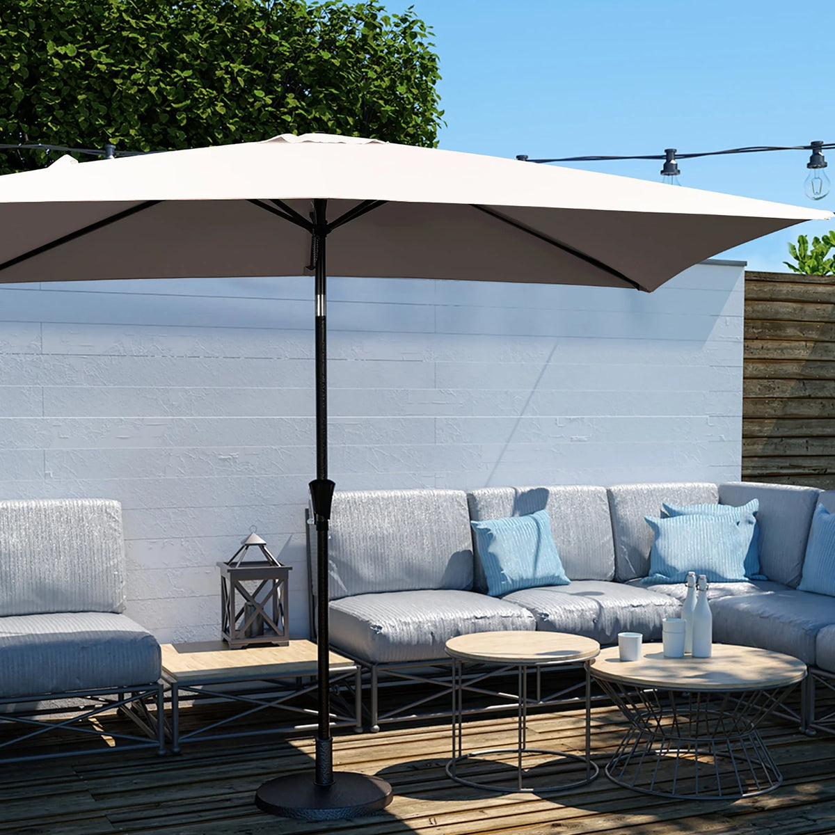 6.5' x 10' Rectangular Beige Patio Umbrella W292