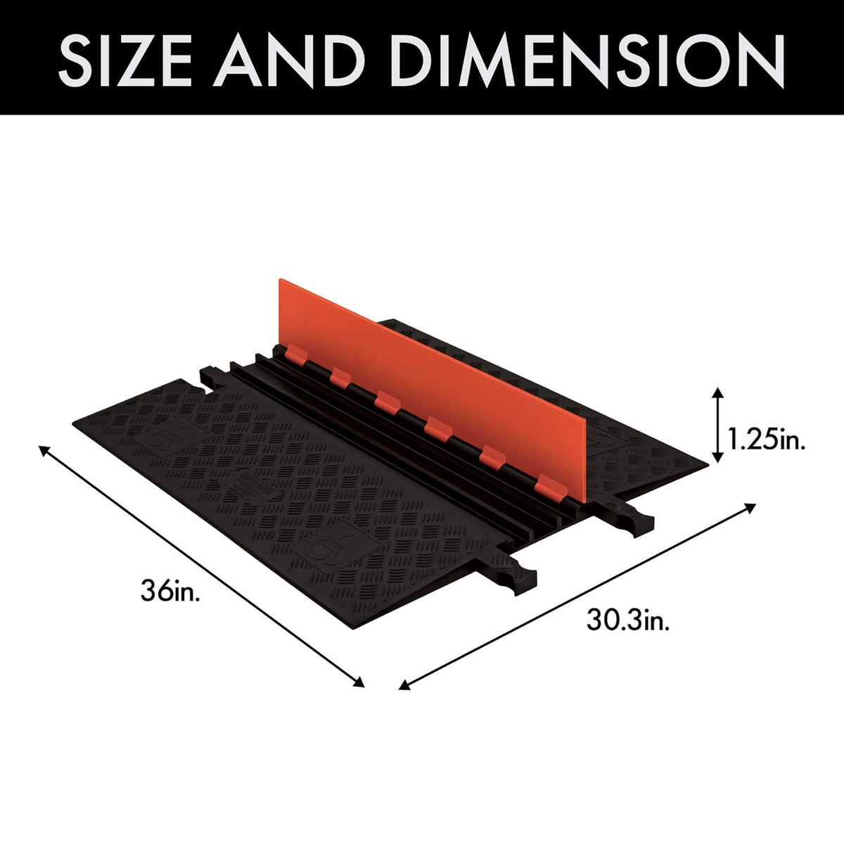 Heavy Duty 3 Channel Low Profile Cable Protector with Orange Lid and Black Ramp T5525