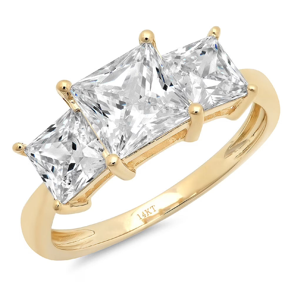 18K Yellow Gold Three-Stone Diamond Engagement Ring size 3.5 F49403