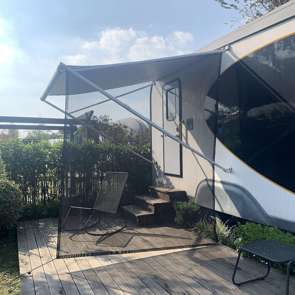 RV Awning Side Sun Shade 9’ x 7’ Black Mesh Screen Kit V11721