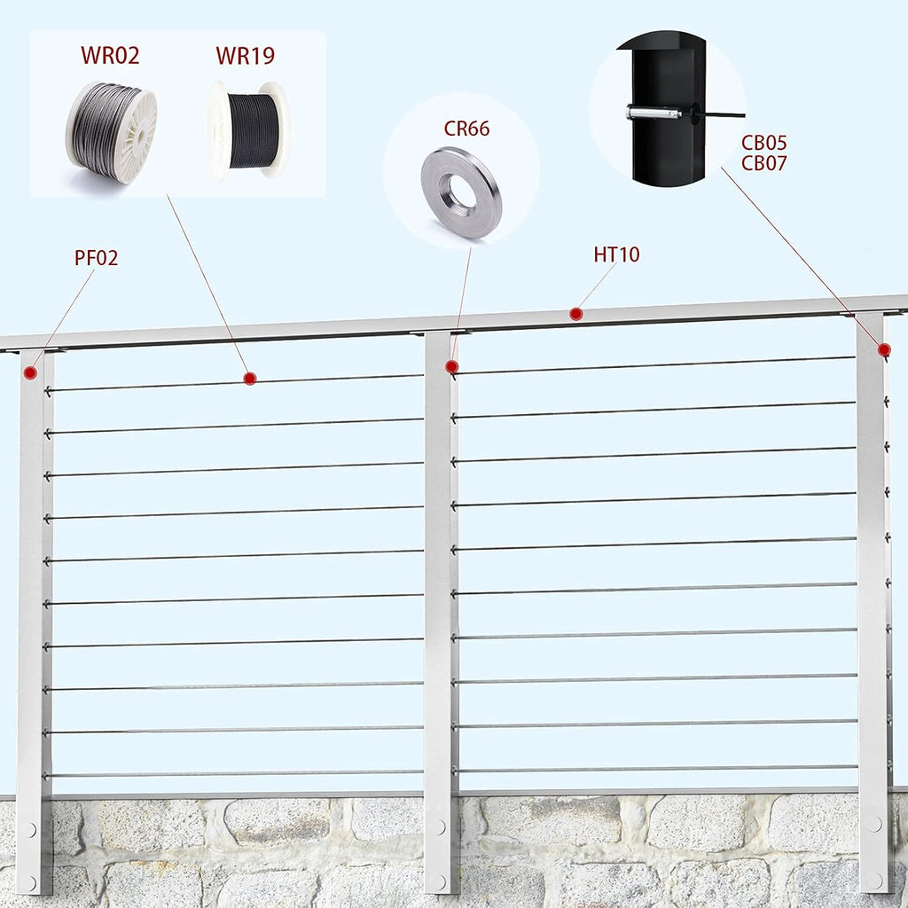 4PACK Brushed Stainless Steel Square Cable Railing Post 36''x2''x2'' Pre-Drilled O764577