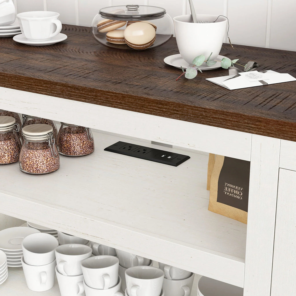 4 Layer Brown Coffee Bar Cabinet with Power Outlet S346135