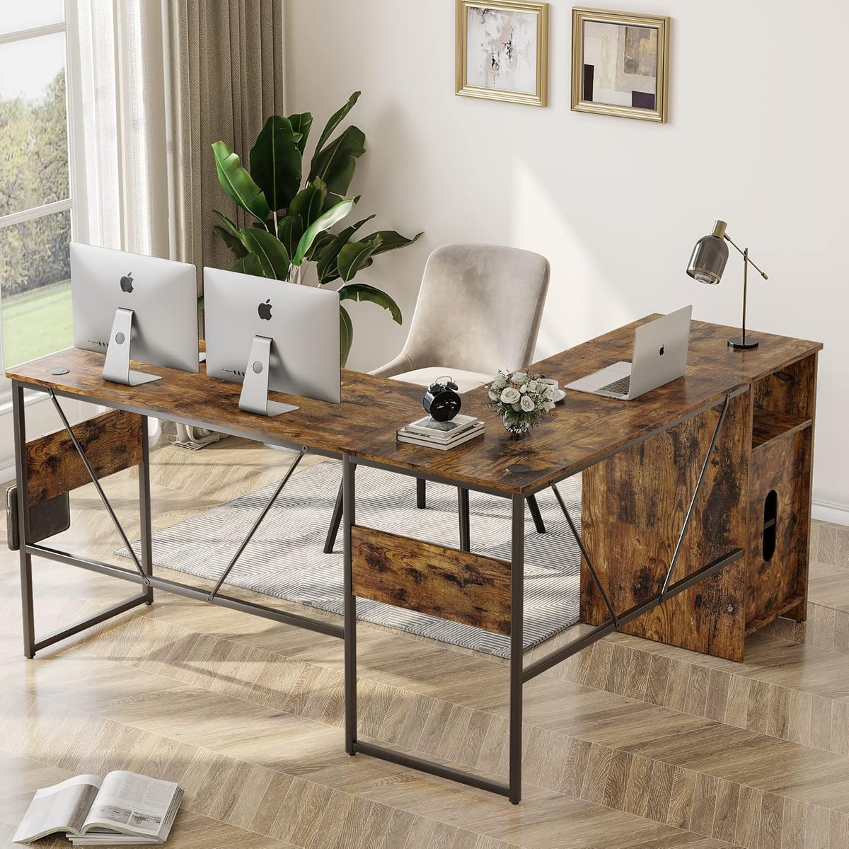 L Shaped Desk with Storage Cabinet 60 Inch Z6793