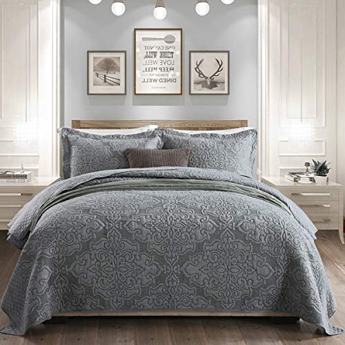 Oversized King 3-Piece Cotton Reversible Embroidered Quilted Bedding Set with Shams Y876239