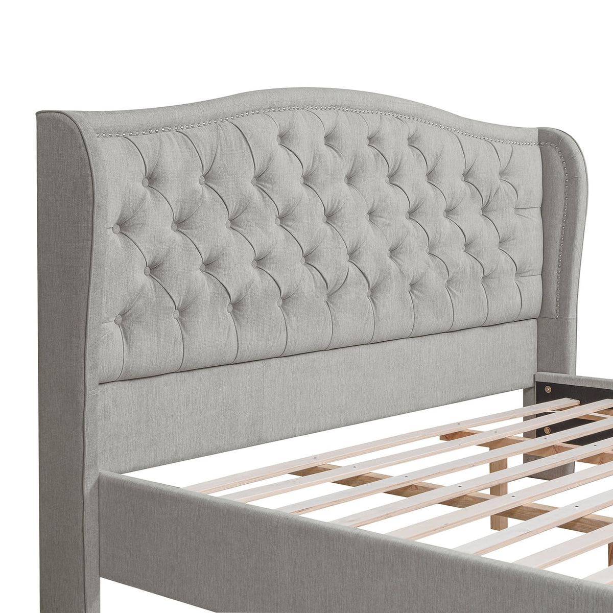 King Silver Grey Polyester Upholstered Platform Bed Frame E391473