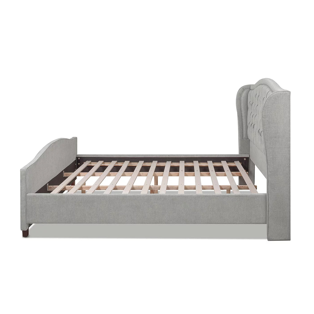King Silver Grey Polyester Upholstered Platform Bed Frame E391473