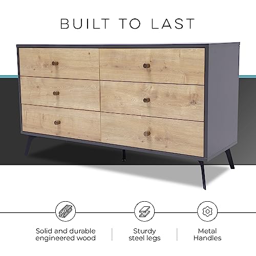 Oak Dark Gray Chest with Six Sliding Drawers T5145
