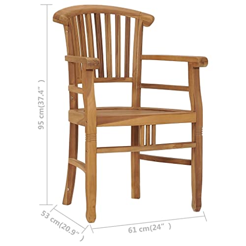 2 pcs Solid Teak Wood Patio Dining Chairs with Backrest and Armrest O15698