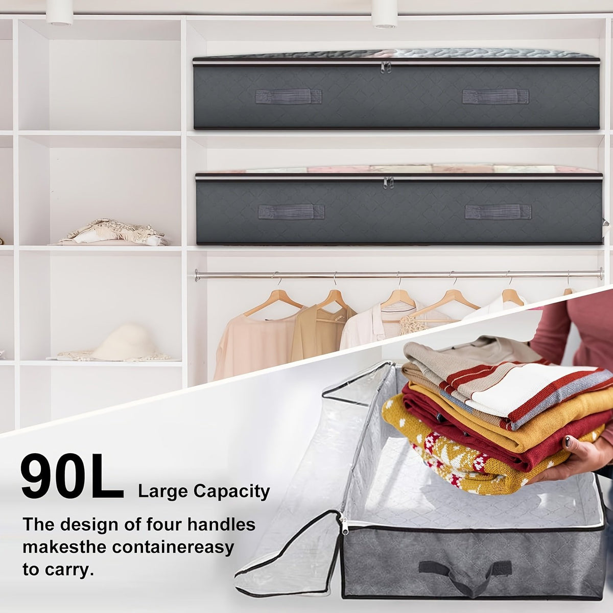4 Pack Large Capacity Foldable Fabric Storage Containers with Clear Window L313717