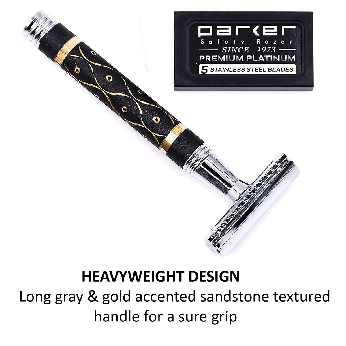 65R Super Heavyweight Gray and Gold Double Edge Safety Razor & 5 Blade Refills R3777