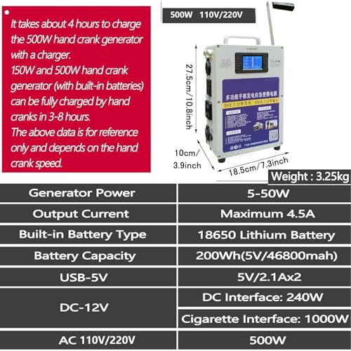 500W Crank Generator with Outlets DC/USB W200