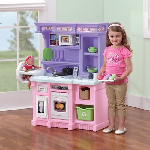 Pink Purple Kids Play Kitchen with 30 Piece Toy Accessories F631008