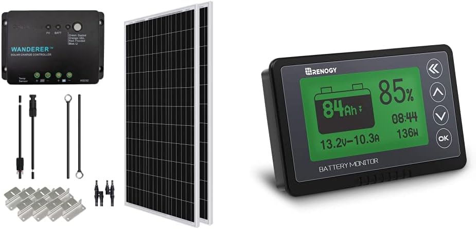 200 Watt 12 Volt Monocrystalline Solar Panel Starter Kit with 2 Pcs 100W Panel and 30A PWM Charge Controller F1005