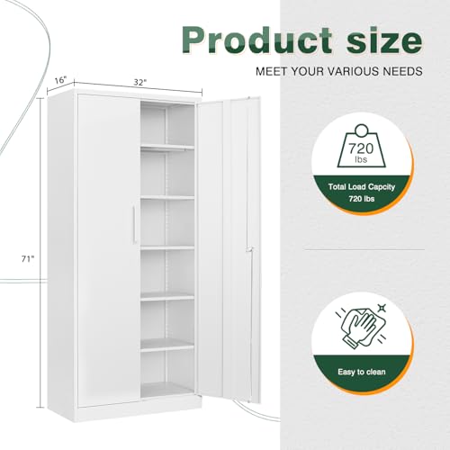 Metal Black Storage Cabinet with Adjustable Shelves and Lock Door P50033