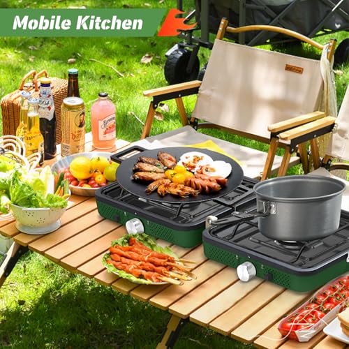 2-Burner Foldable Propane Camp Stove with Griddle and Carrying Bag Y768