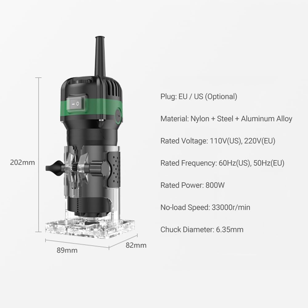 Electric Hand Trimmer Router 33000RPM 110V 800W 6.35mm Collets K5441