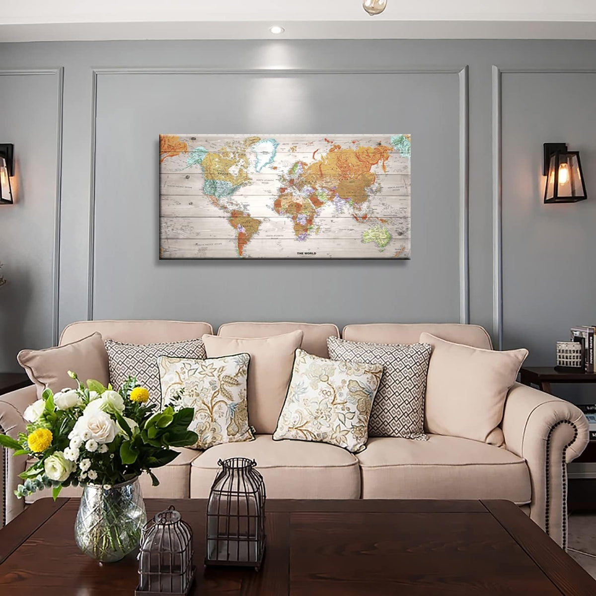Vintage World Map Canvas Wall Art 20x40 N92400