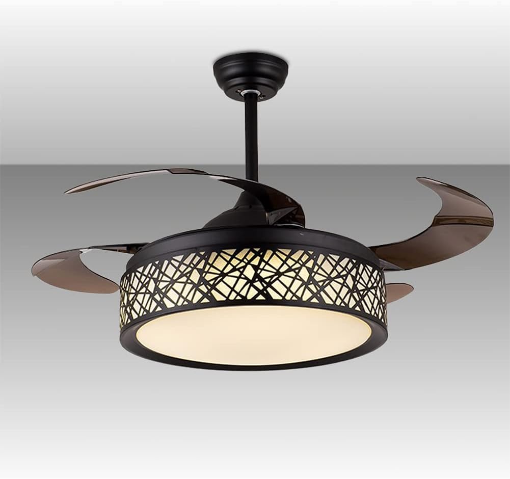 42 Retractable Ceiling Fan with LED Lights Black Matte H198702