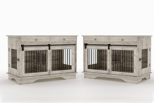 47" Grey Dog Crate Furniture with 2 Storage Draws P314799