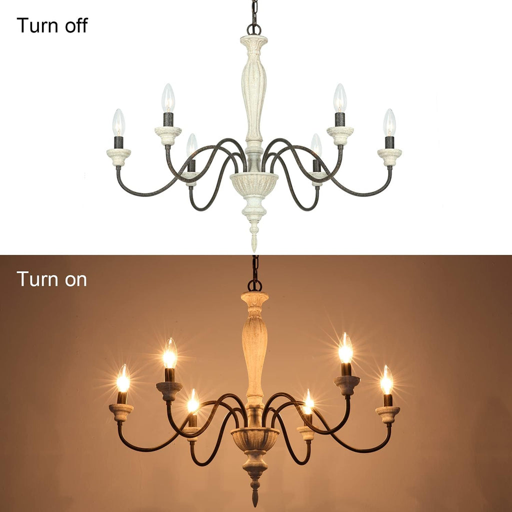 6-Light Chandelier with Imitation Wood and Stardust Iron E8059