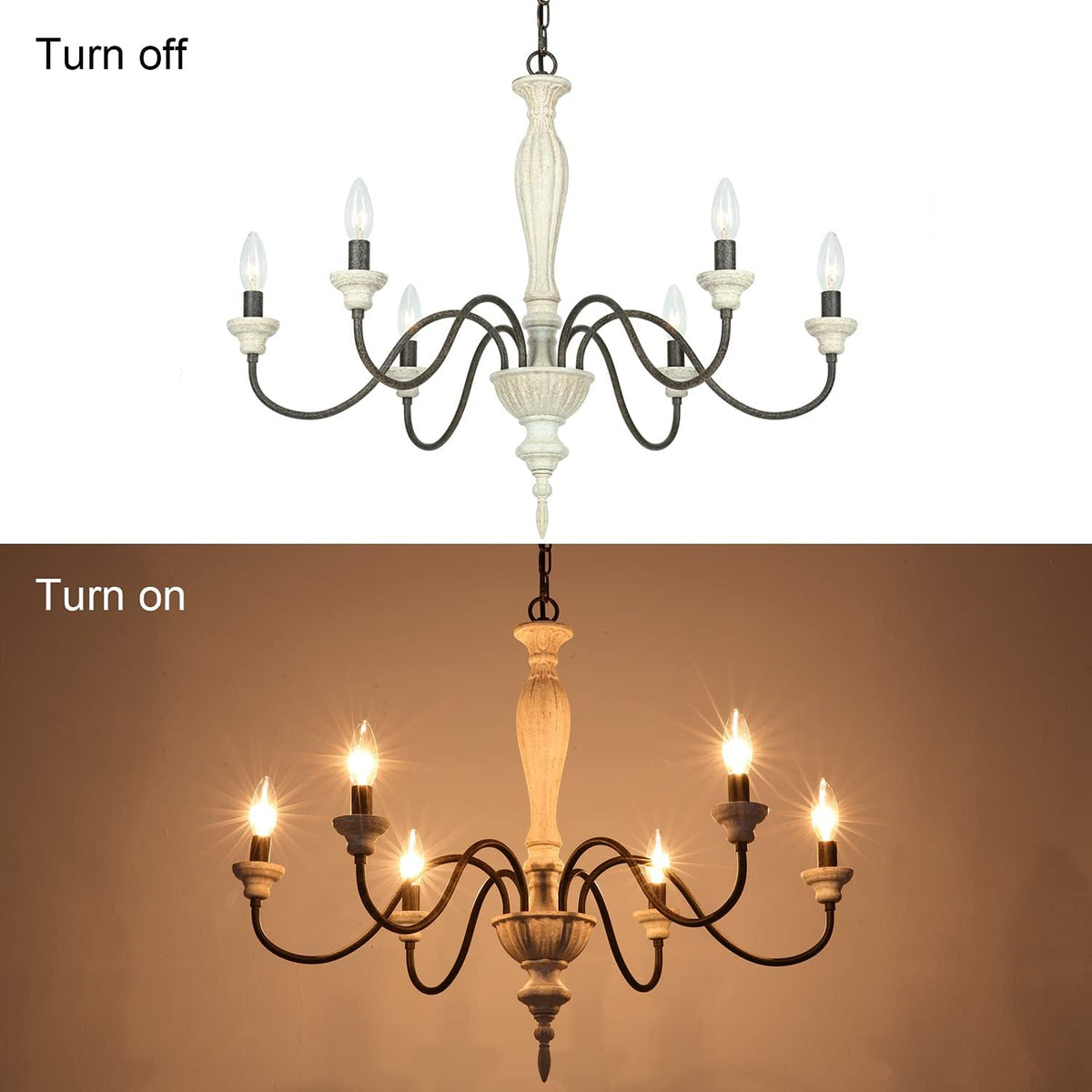6-Light Chandelier with Imitation Wood and Stardust Iron E8059