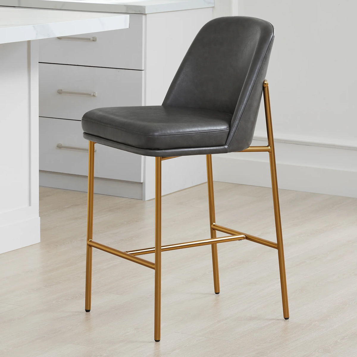27 inch Faux Leather Counter Height Bar Stool Set of 2 with Back & Metal Legs S787185