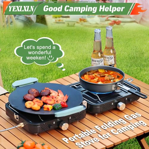 2-Burner Foldable Propane Camp Stove with Griddle and Carrying Bag Y768
