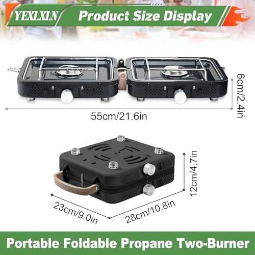 2-Burner Foldable Propane Camp Stove with Griddle and Carrying Bag Y768