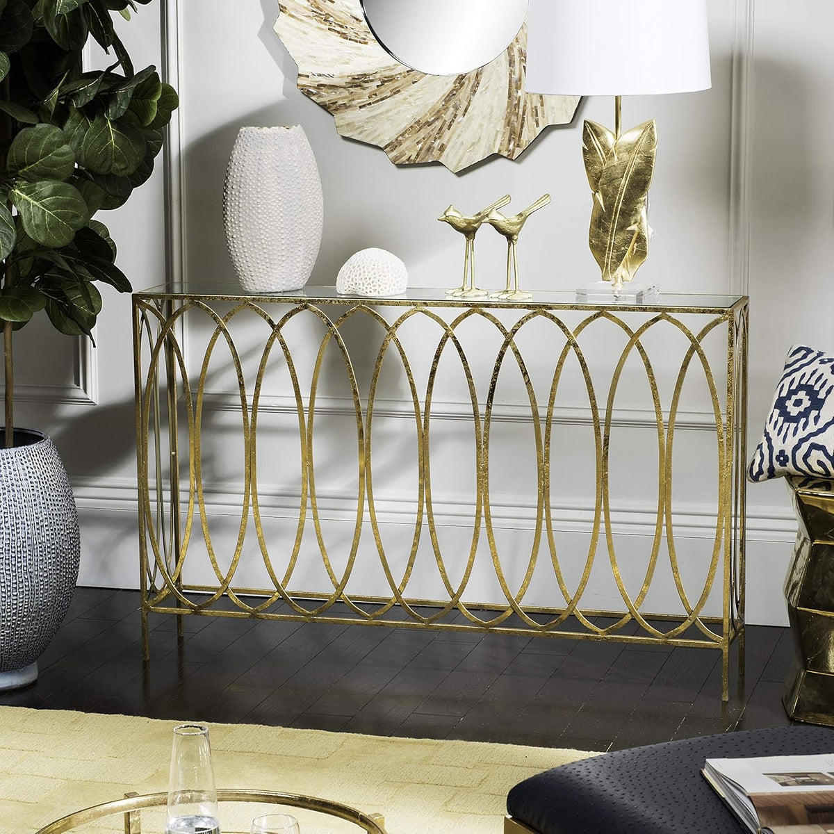 Gold Foil and Glass Console Table X17747