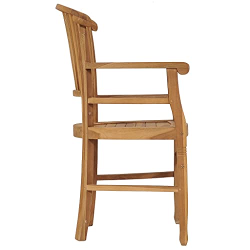 2 pcs Solid Teak Wood Patio Dining Chairs with Backrest and Armrest O15698