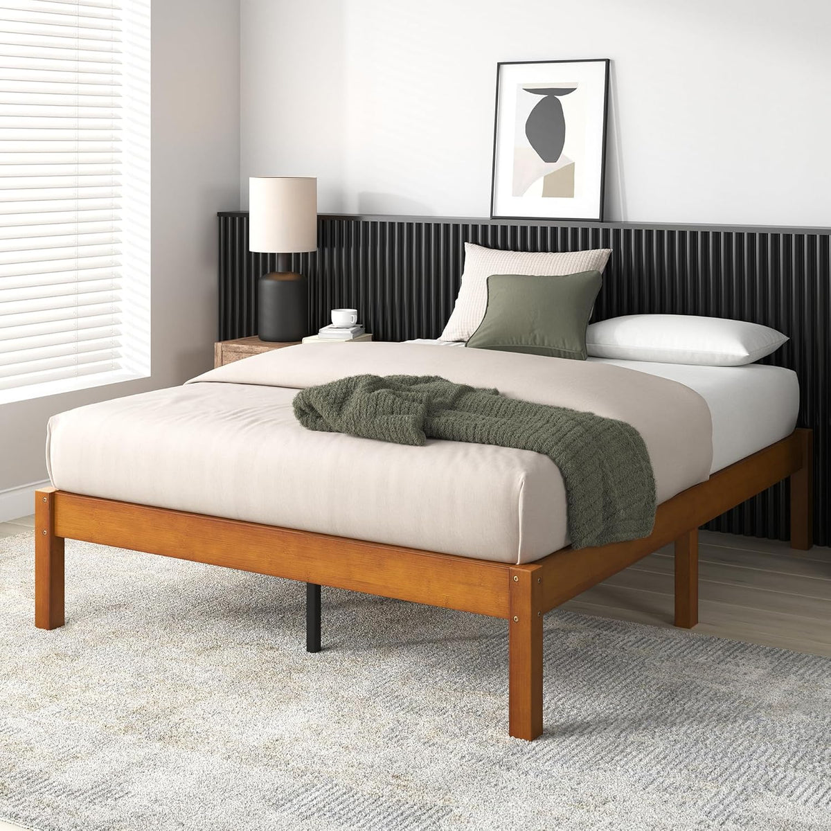 14 Inch Bamboo Platform Bed Frame, Wood Slat Support, Full J15854