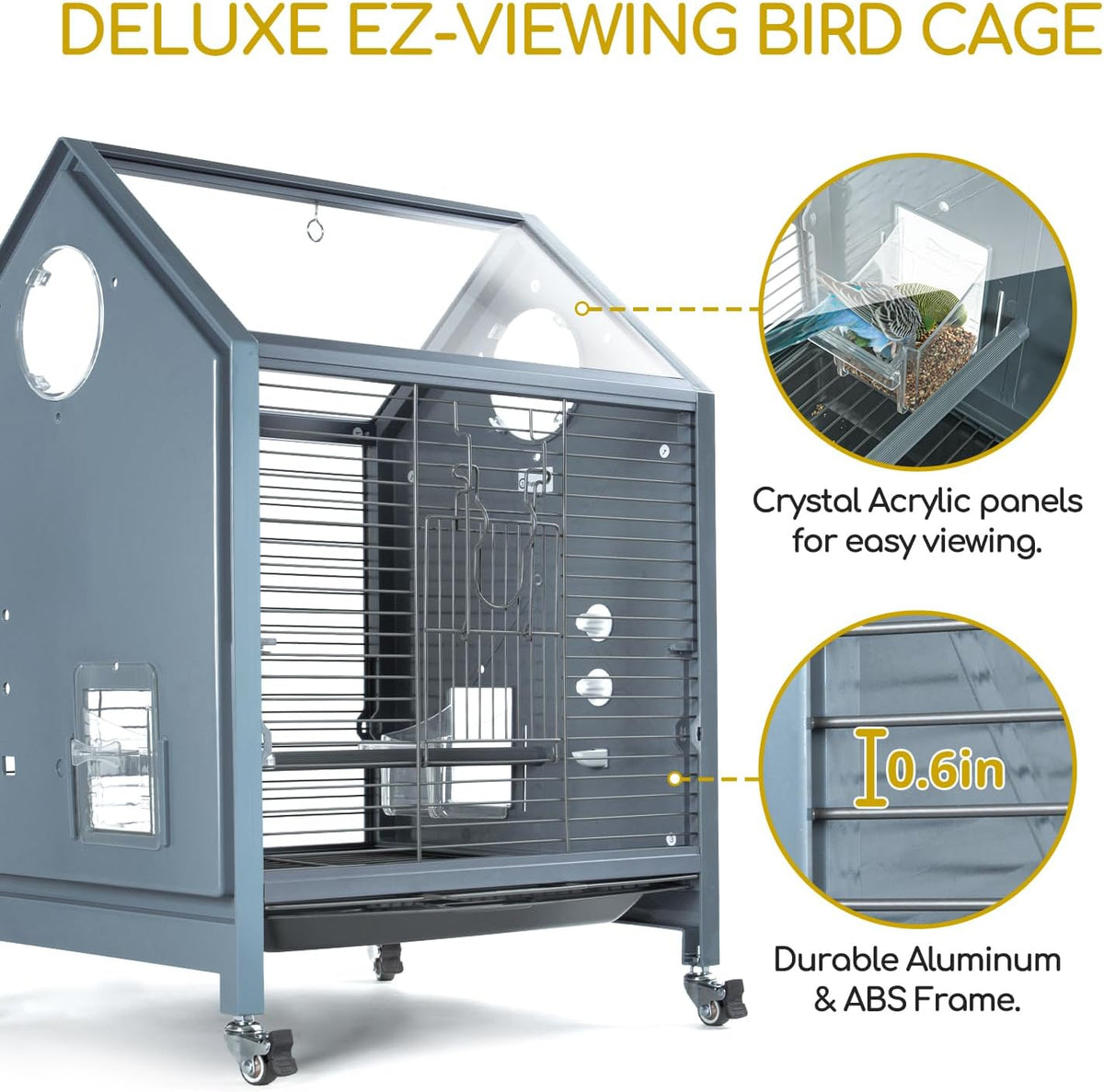 25 Inch Acrylic Bird Cage with Bird Feeders, Water Bottle, Perch R865628