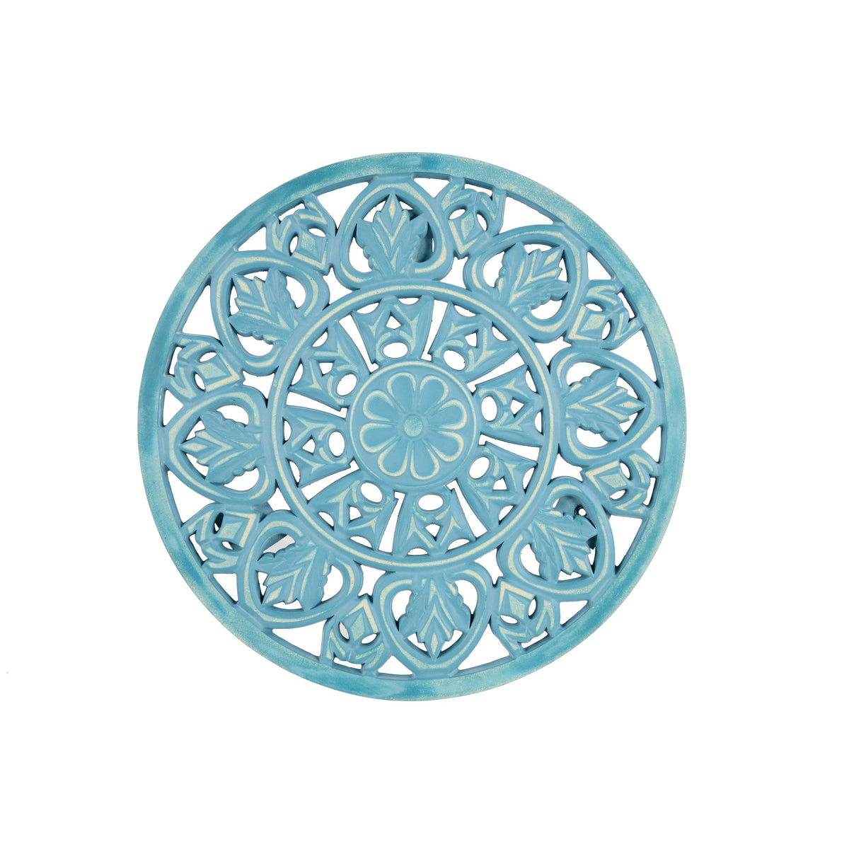 Gray Brown Carved Wood Round Accent Table R744808