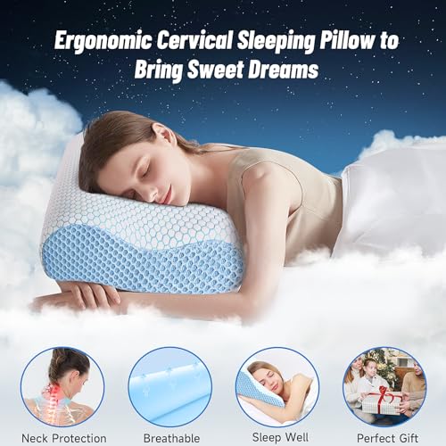 Blue Standard Size Memory Foam Cervical Neck Pillow Q688