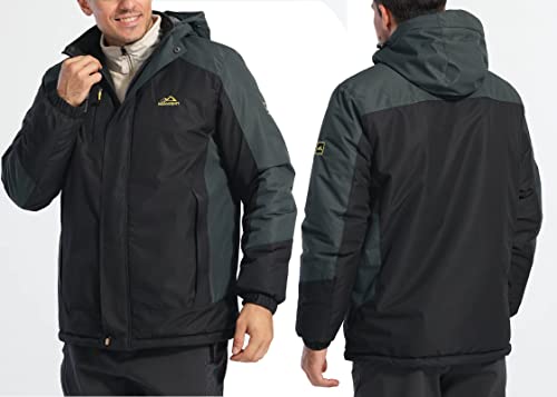 Men's Winter Water Resistant Ski Snow Jacket Fleece Parka Raincoats With Multi-Pockets I151