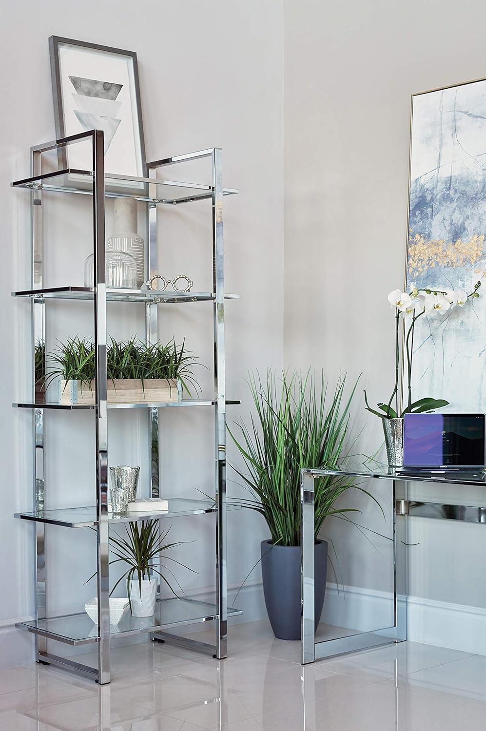 Chrome Glass Shelf Bookcase N79840