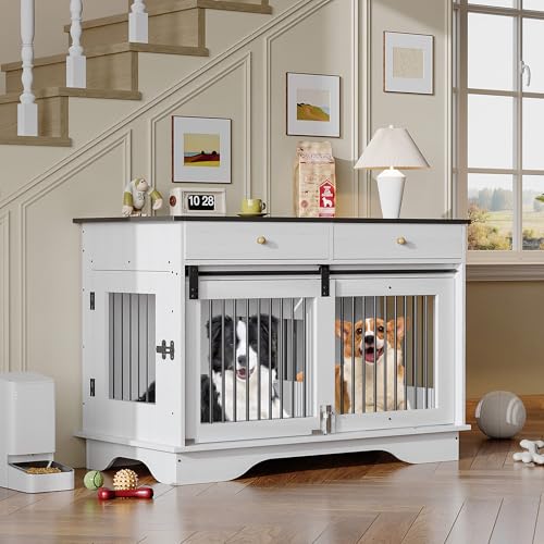 47" Grey Dog Crate Furniture with 2 Storage Draws P314799