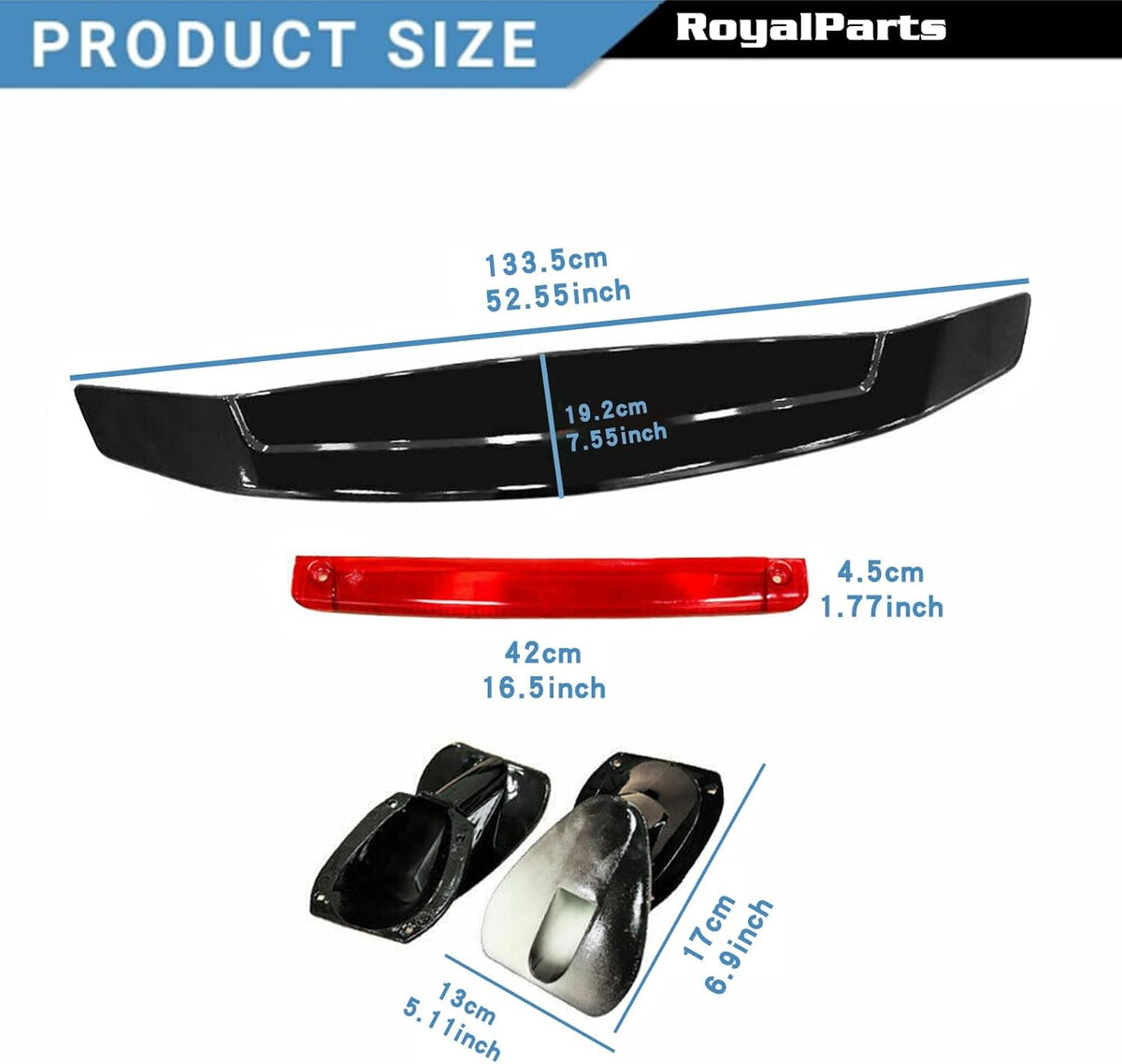 Rear Trunk Spoiler GT Wing 46Inch Lightweight Glossy Black Universal Car V21058