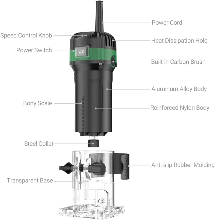 Electric Hand Trimmer Router 33000RPM 110V 800W 6.35mm Collets K5441