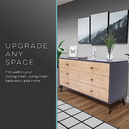 Oak Dark Gray Chest with Six Sliding Drawers T5145