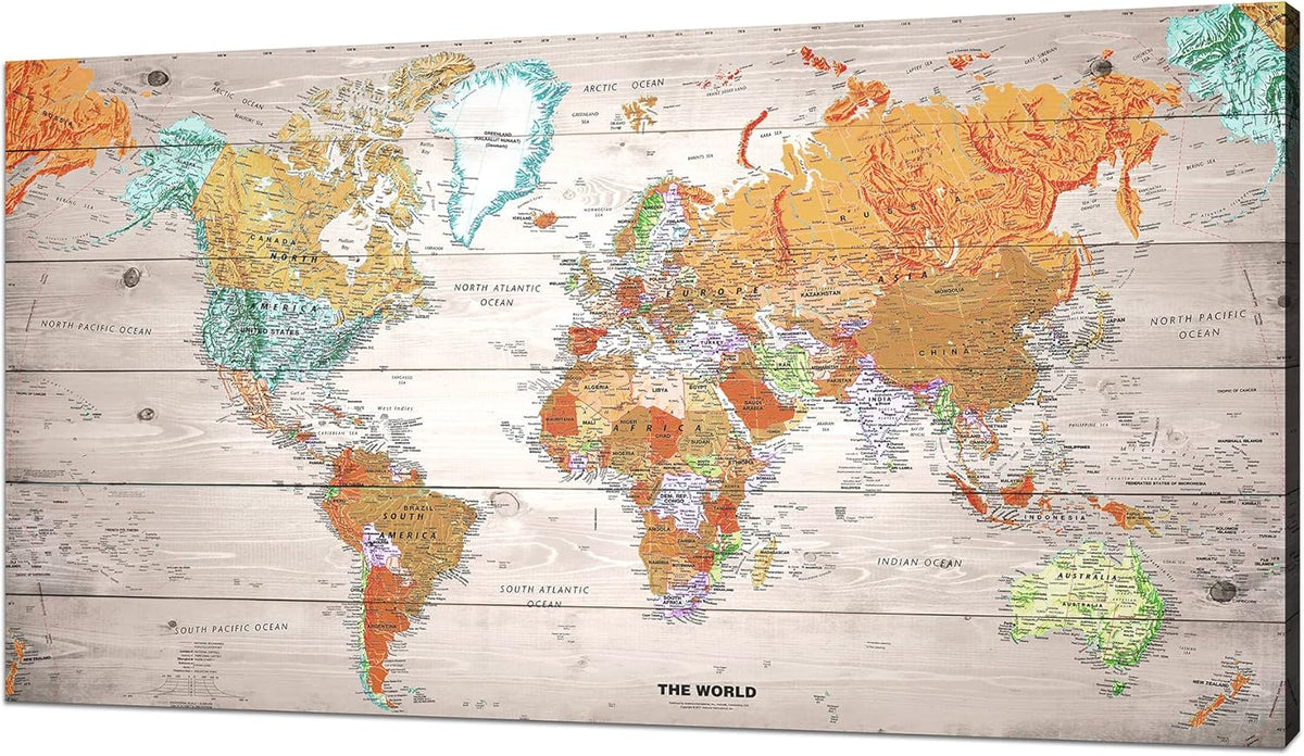 Vintage World Map Canvas Wall Art 20x40 N92400