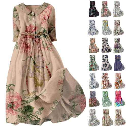 Womens Boho Floral A-Line Lace-Up Flowy Long Dress S870
