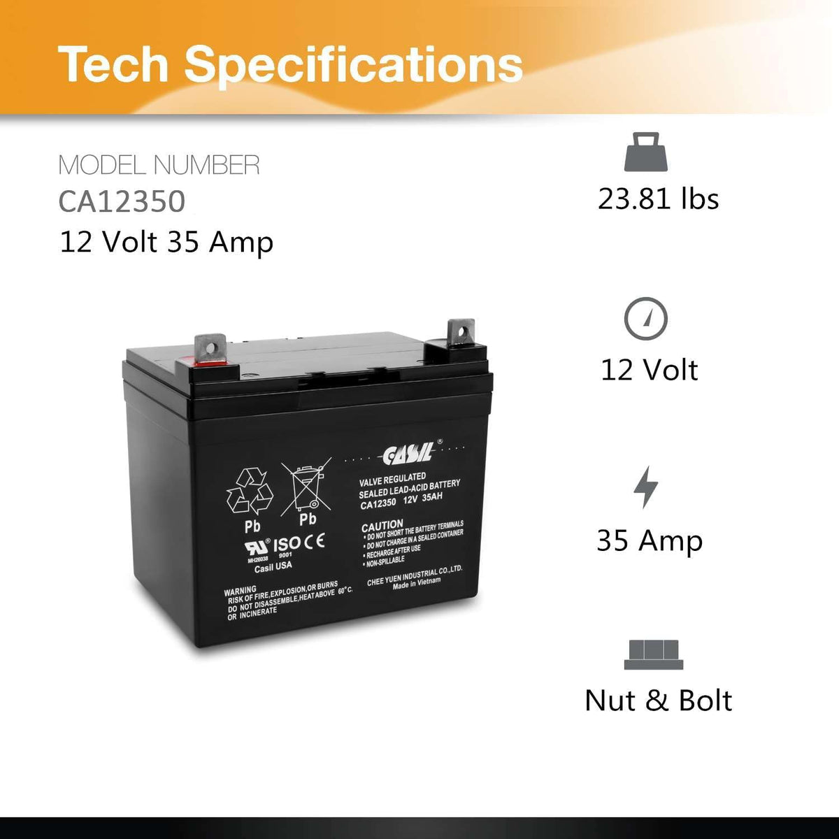 12V 35Ah Deep Cycle AGM SLA Rechargeable Battery O505583