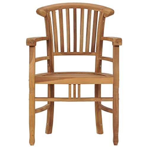 2 pcs Solid Teak Wood Patio Dining Chairs with Backrest and Armrest O15698