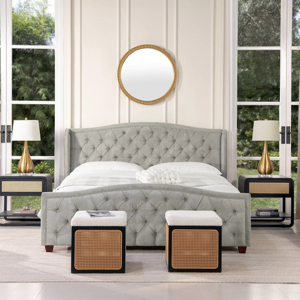 King Silver Grey Polyester Upholstered Platform Bed Frame E391473