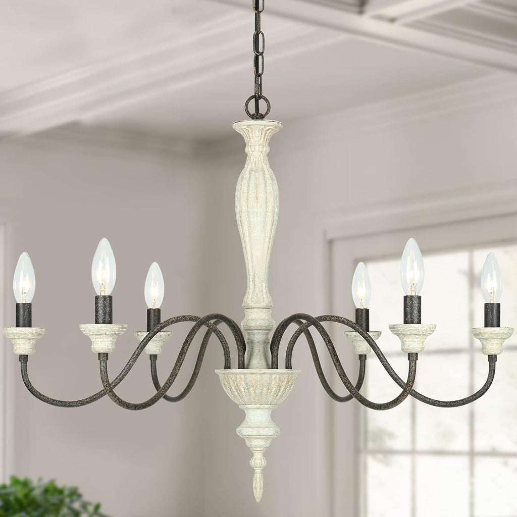 6-Light Chandelier with Imitation Wood and Stardust Iron E8059