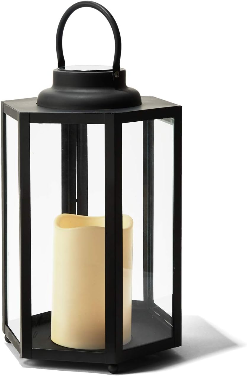 14 Inch Black Metal Glass Waterproof Solar Outdoor Lantern S408836